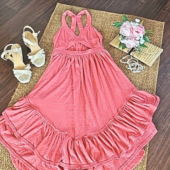 Free People Dresses & Skirts - Free People Beach Women's Dress Size Medium Rose Pink Gauze Cut Out Royce